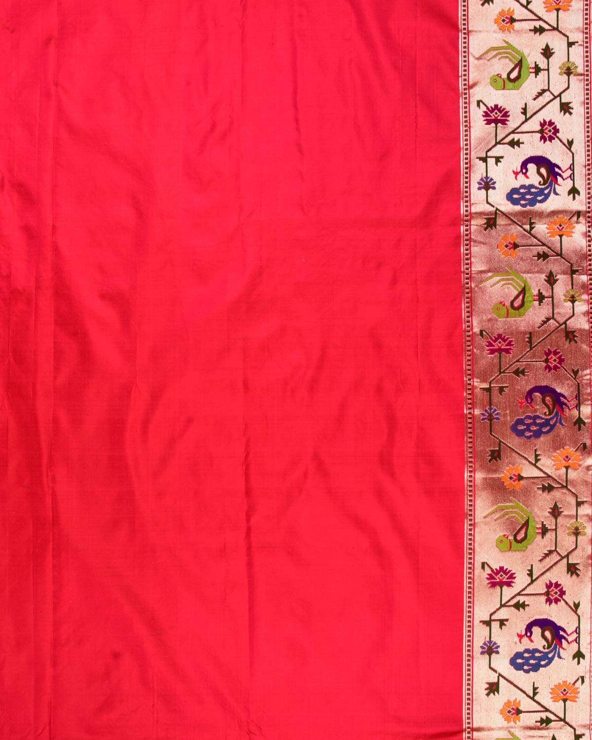 Red Banarasi Gold Zari Asharfi Buti Parrot & Peacock Paithani Cutwork Brocade Handwoven Katan Silk Saree - By HolyWeaves, Benares