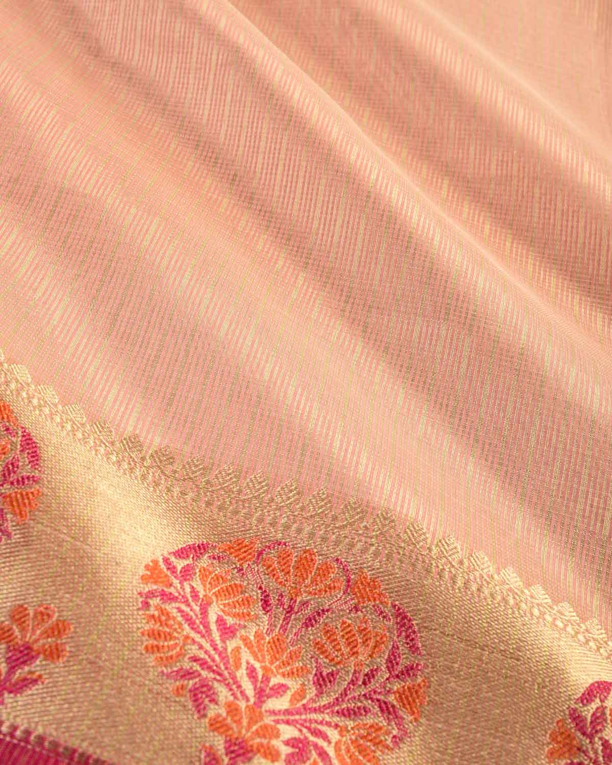 Pink Banarasi Kota Zari Check Cutwork Brocade Woven Art Cotton Silk Saree - By HolyWeaves, Benares