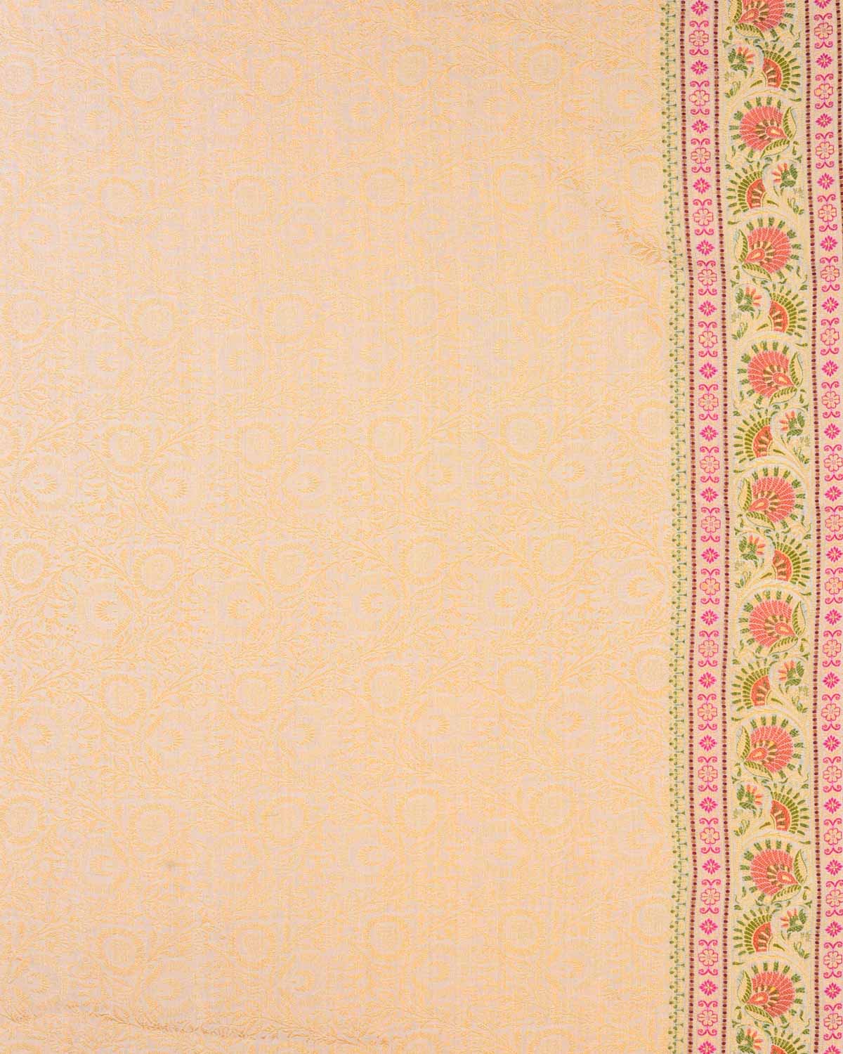 White Banarasi Plain Tehari Border Pallu Resham & Zari Cutwork Brocade Woven Georgette Butter Saree with Gold Zari Brocade Blouse-HolyWeaves