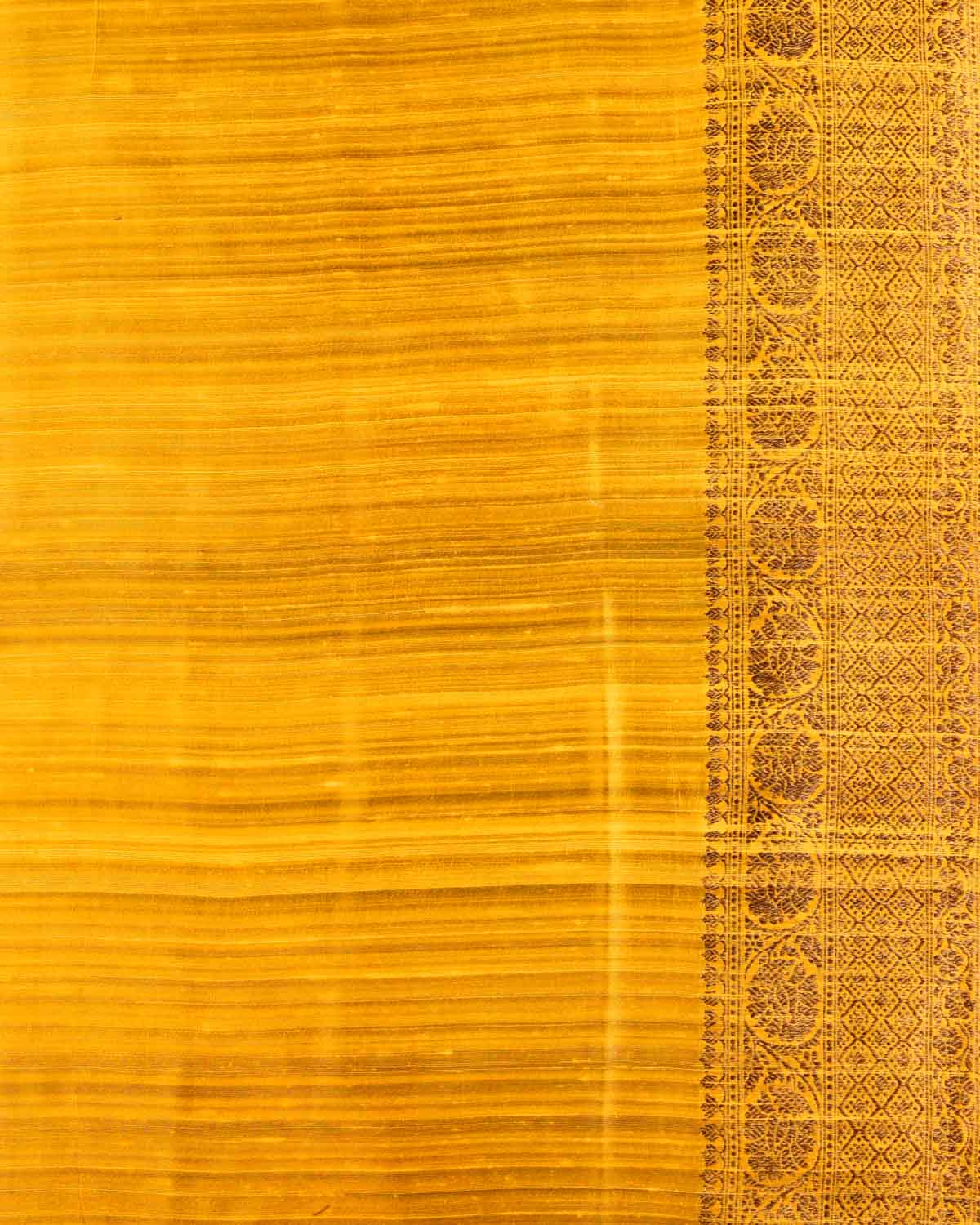 Gray Banarasi Antique Zari Buti Kadhuan Brocade Handwoven Raw Silk Saree with Orange Contrast Blouse-HolyWeaves