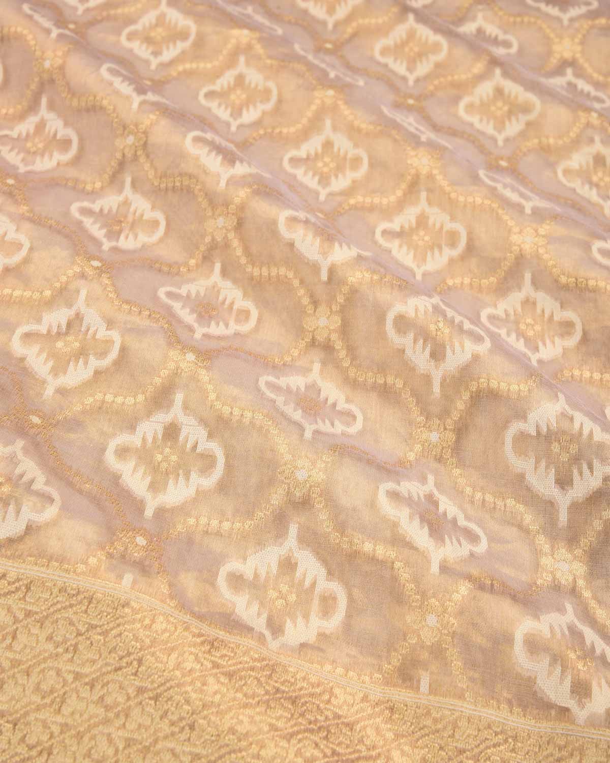 Metallic Mauve Banarasi Gold Zari & Resham Jaal Cutwork Brocade Handwoven Kora Tissue Saree-HolyWeaves