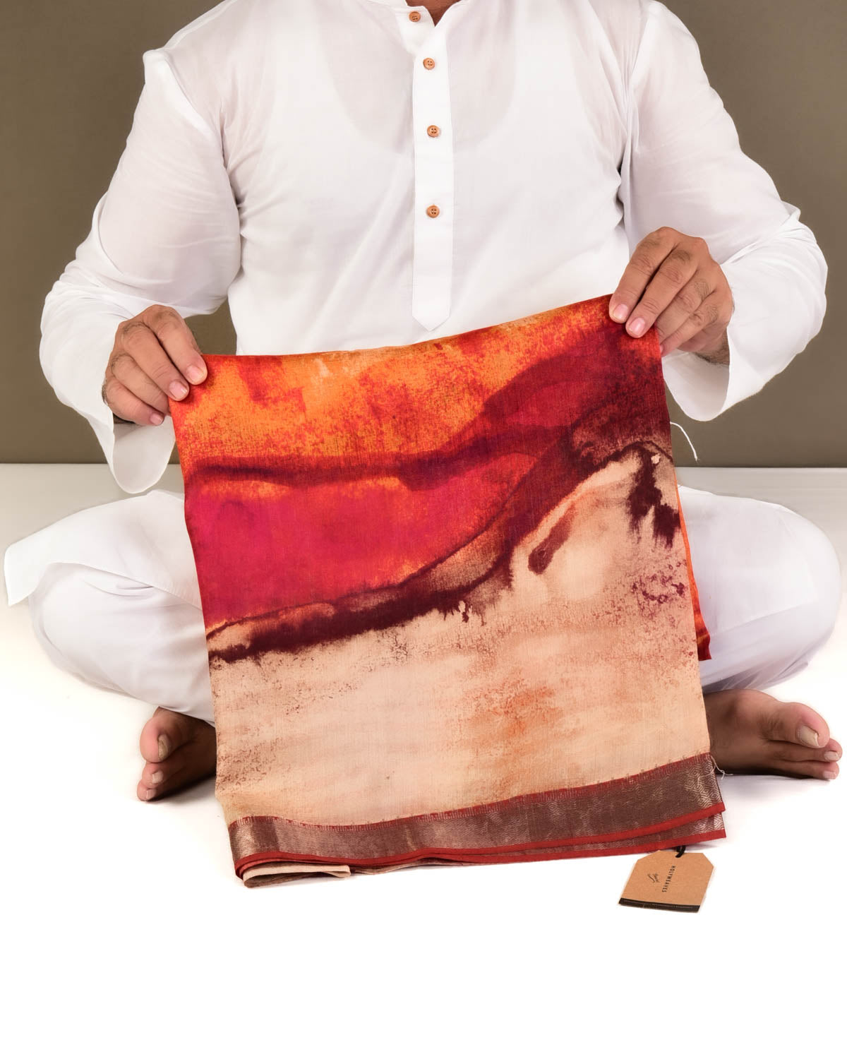 Red Shaded Printed Lightweight Muga Silk Saree-HolyWeaves