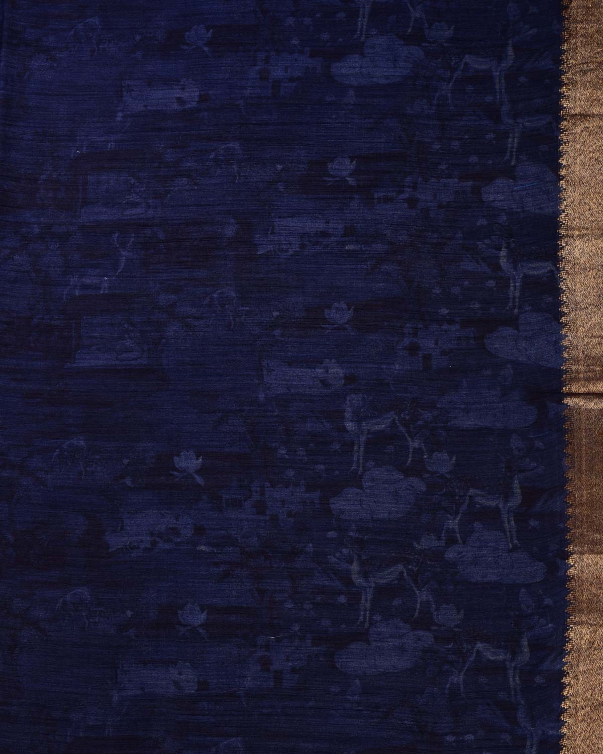 Navy Blue Digital Printed Woven Munga Silk Saree with Zari Border-HolyWeaves