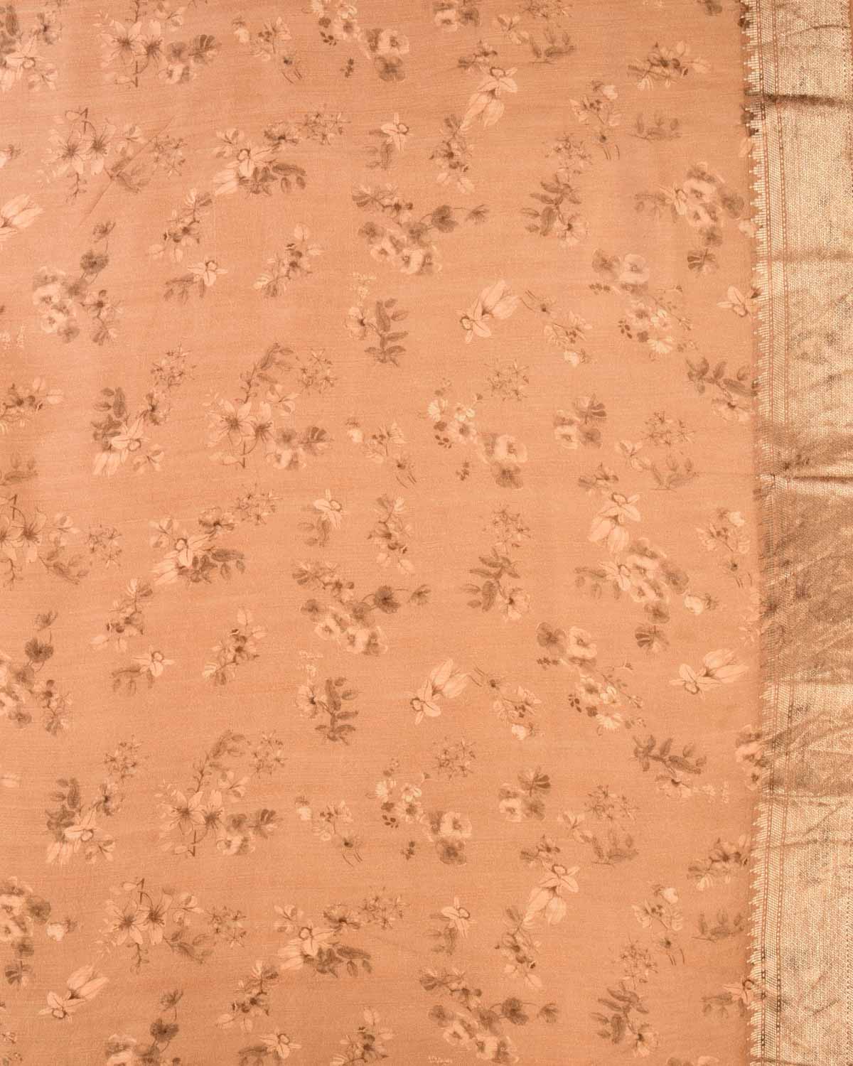 Beige Floral Jaal Digital Printed Woven Munga Silk Saree with Zari Border-HolyWeaves