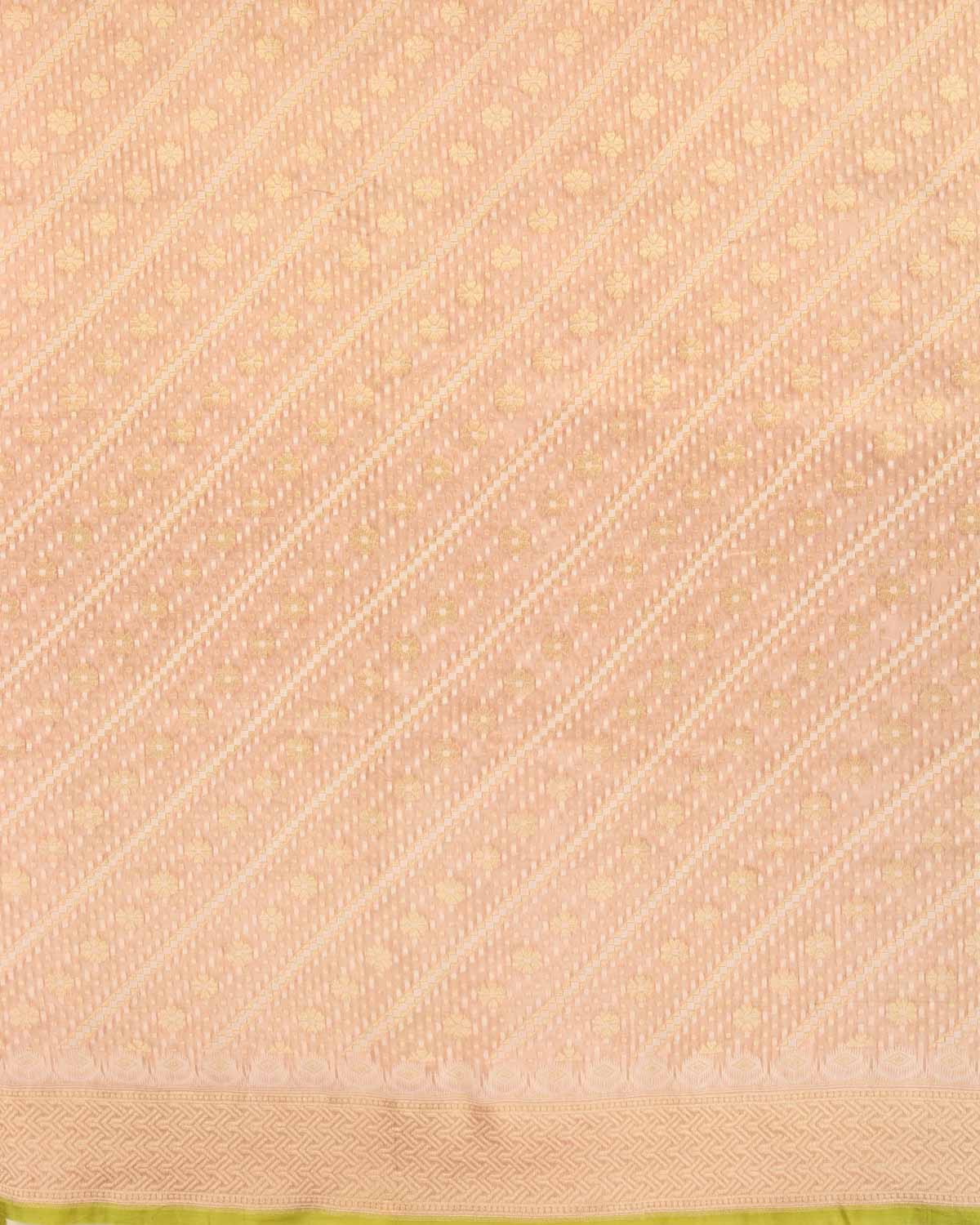 Metallic Peach Banarasi Diagonal Aada Ghani Buti Rasham Zari Alfi Cutwork Brocade Handwoven Kora Tissue Saree-HolyWeaves