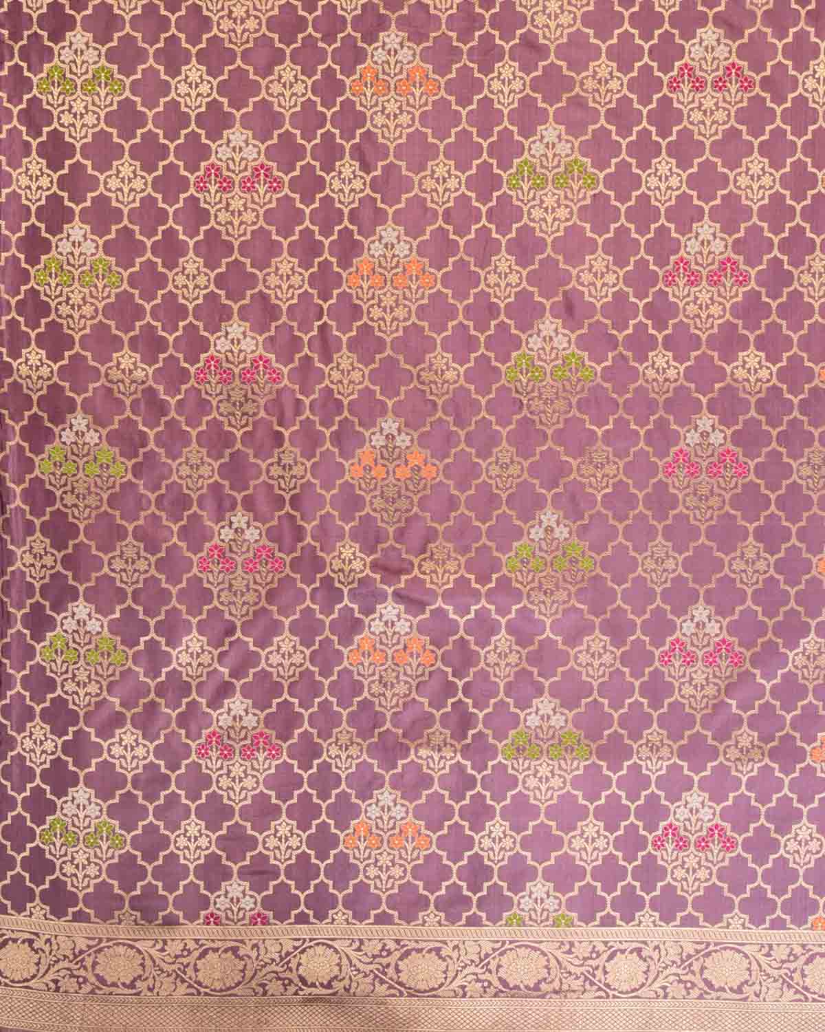 Mauve Banarasi Gold Zari & Resham Jharokha Cutwork Brocade Handwoven Katan Silk Saree-HolyWeaves