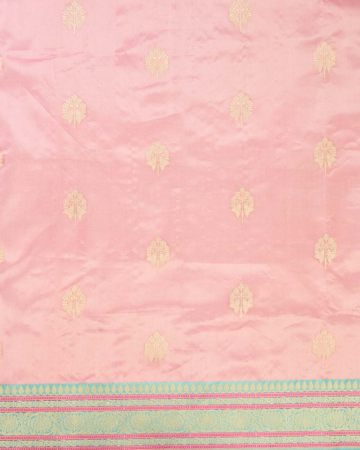Metallic Pink Banarasi Gold Zari Buta Kadhuan Brocade Handwoven Kora Tissue Saree-HolyWeaves