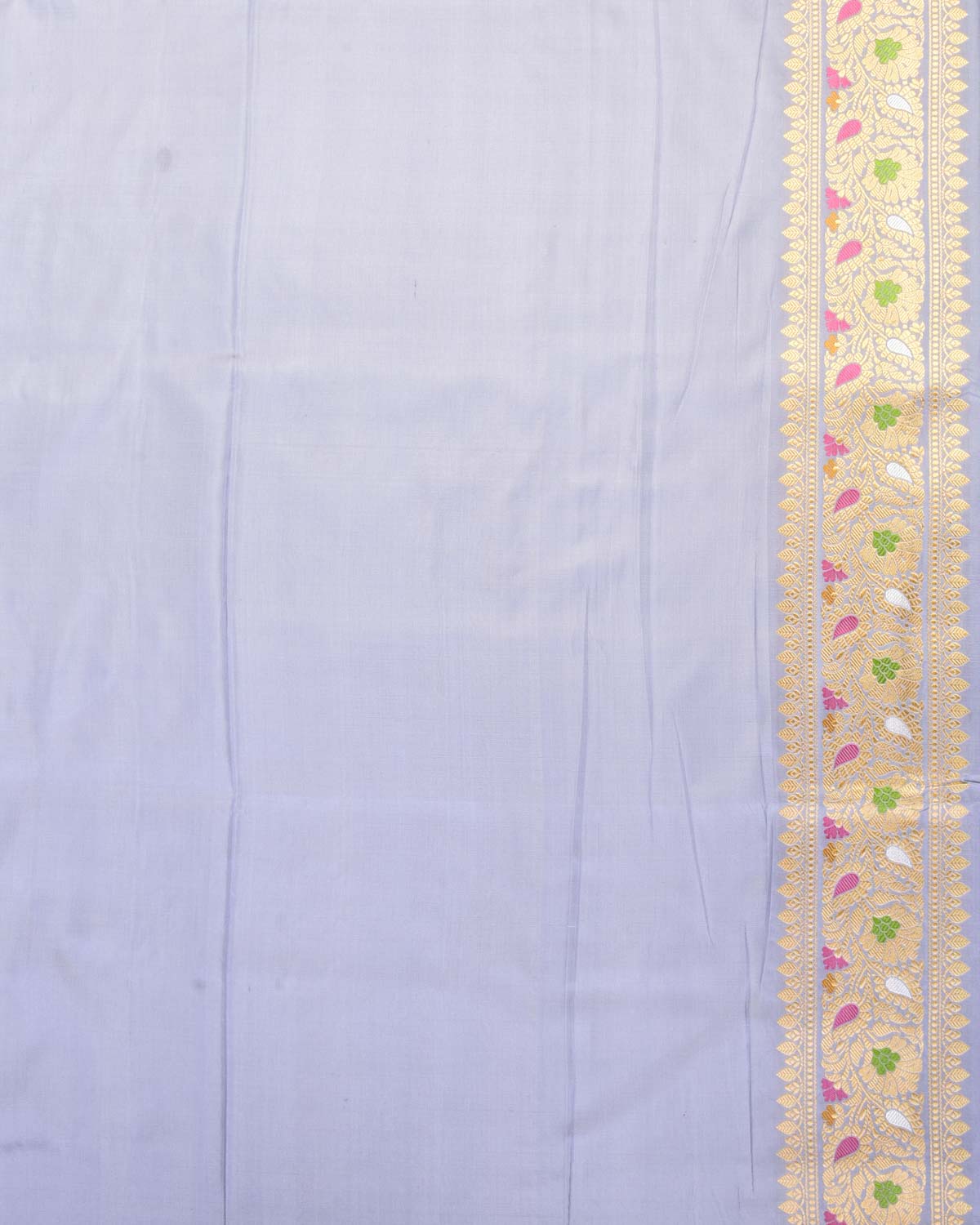 Silver Gray Banarasi Silver Zari Cutwork Brocade Handwoven Katan Silk Saree with Meenekari Border-HolyWeaves