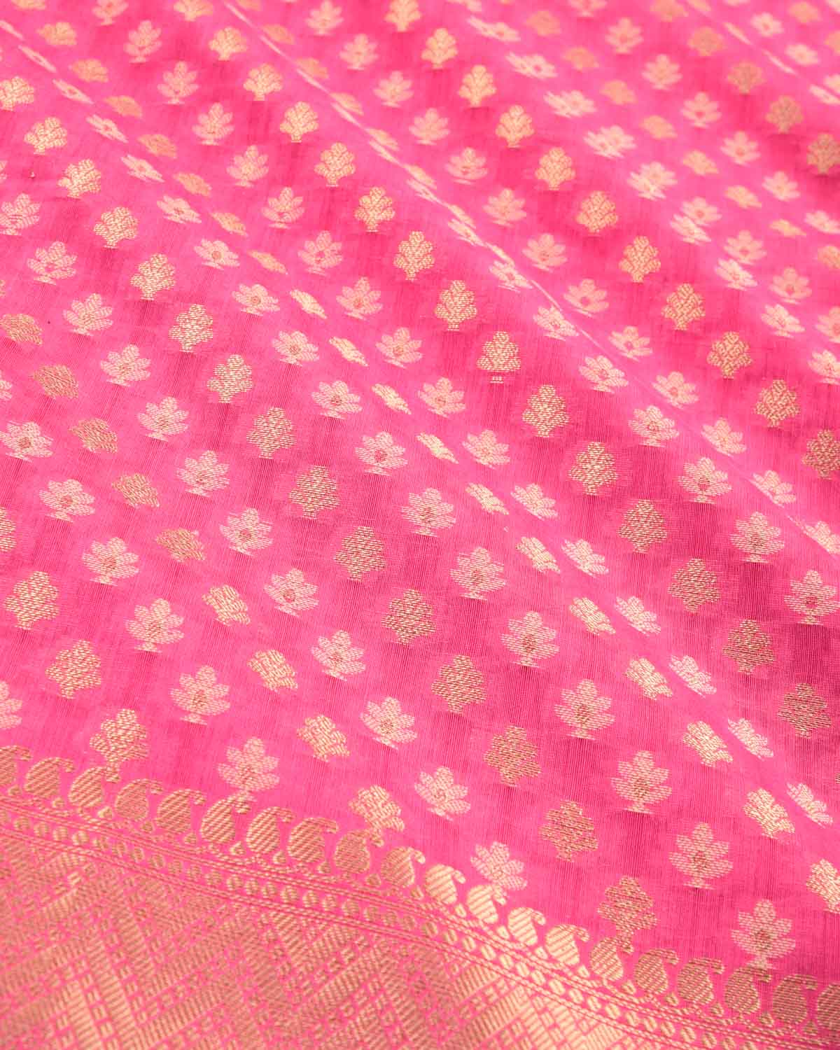 Pink Banarasi Gold Zari & Resham Buti Cutwork Brocade Woven Art Cotton Silk Saree-HolyWeaves