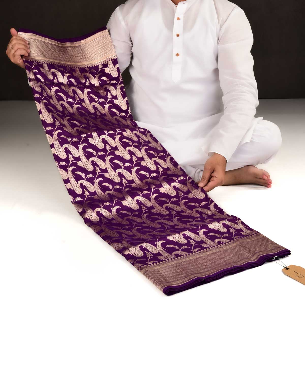 Purple Banarasi Gold Zari Paisley Jaal Cutwork Brocade Handwoven Katan Silk Saree-HolyWeaves