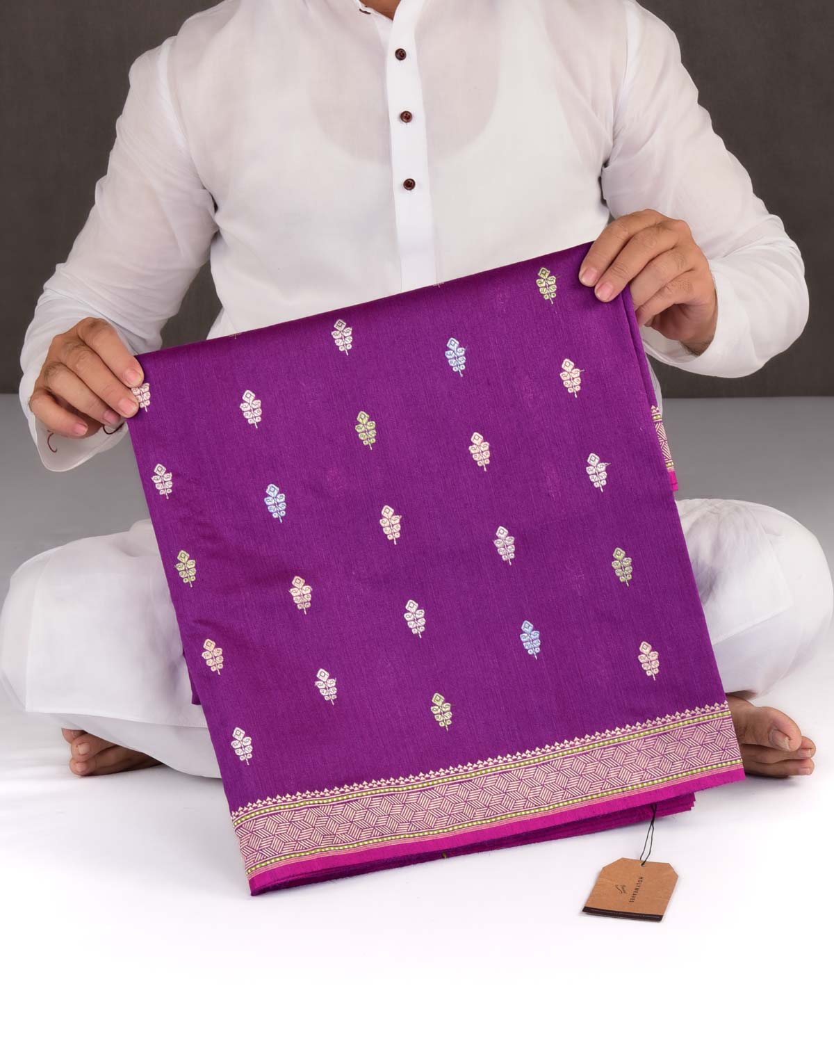 Shot Purple Banarasi Gold & Silver Colored Zari Buti Kadhuan Brocade Handwoven Muga Silk Saree-HolyWeaves