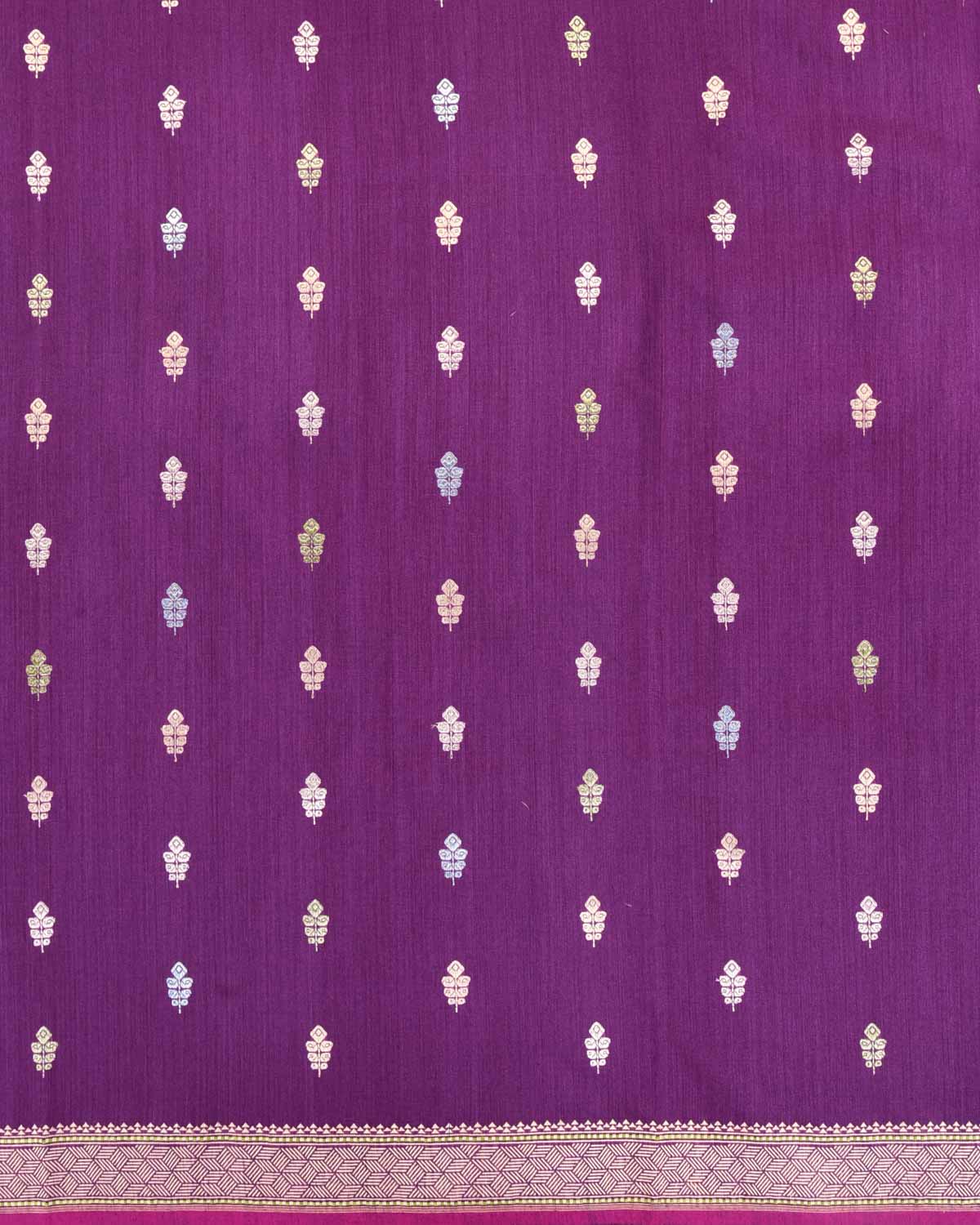 Shot Purple Banarasi Gold & Silver Colored Zari Buti Kadhuan Brocade Handwoven Muga Silk Saree-HolyWeaves
