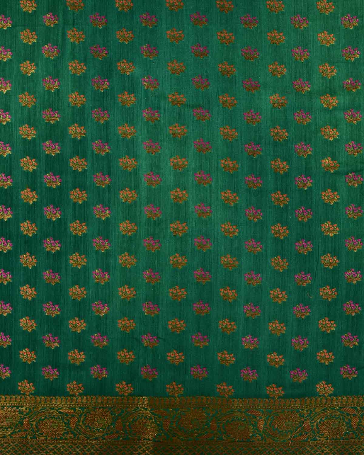 Sacramento Green Banarasi Antique Zari and Meena Flower Buti Cutwork Brocade Woven Muga Silk Saree-HolyWeaves