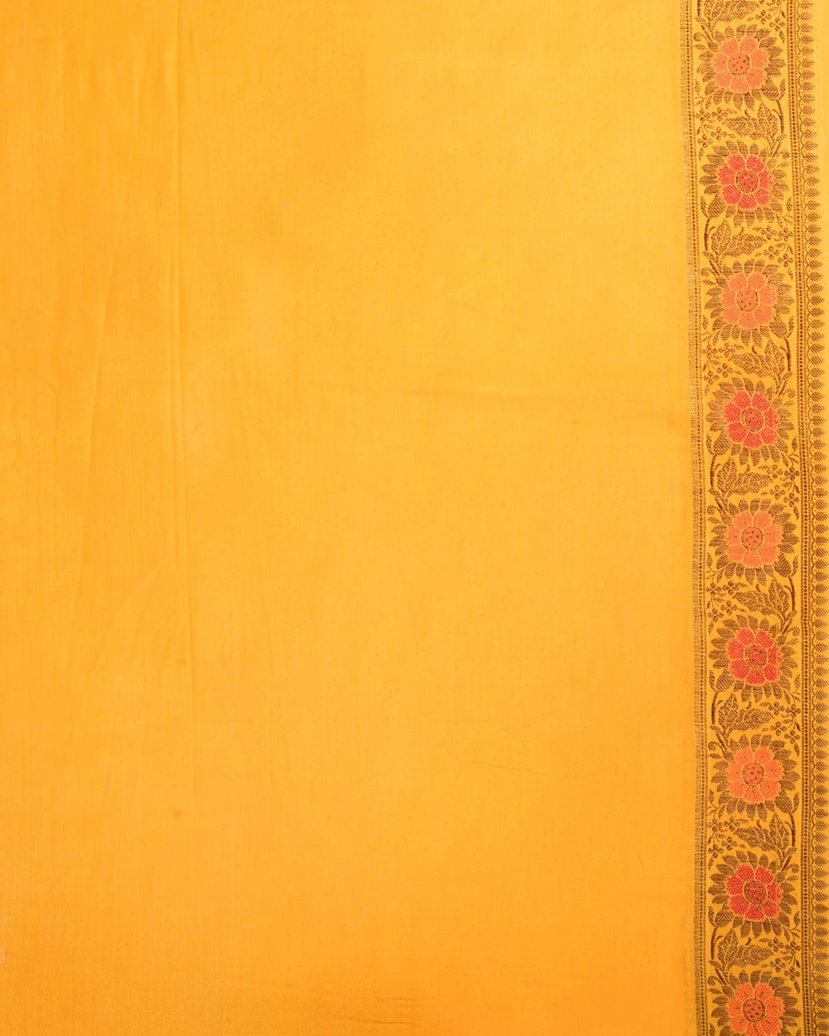 Marigold Yellow Banarasi Antique Zari and Meena Jaal Cutwork Brocade Woven Muga Silk Saree-HolyWeaves