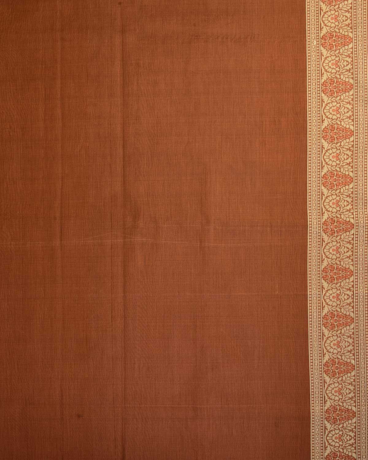 Russet Brown Banarasi Alfi Resham Buti Cutwork Brocade Woven Art Cotton Silk Saree-HolyWeaves