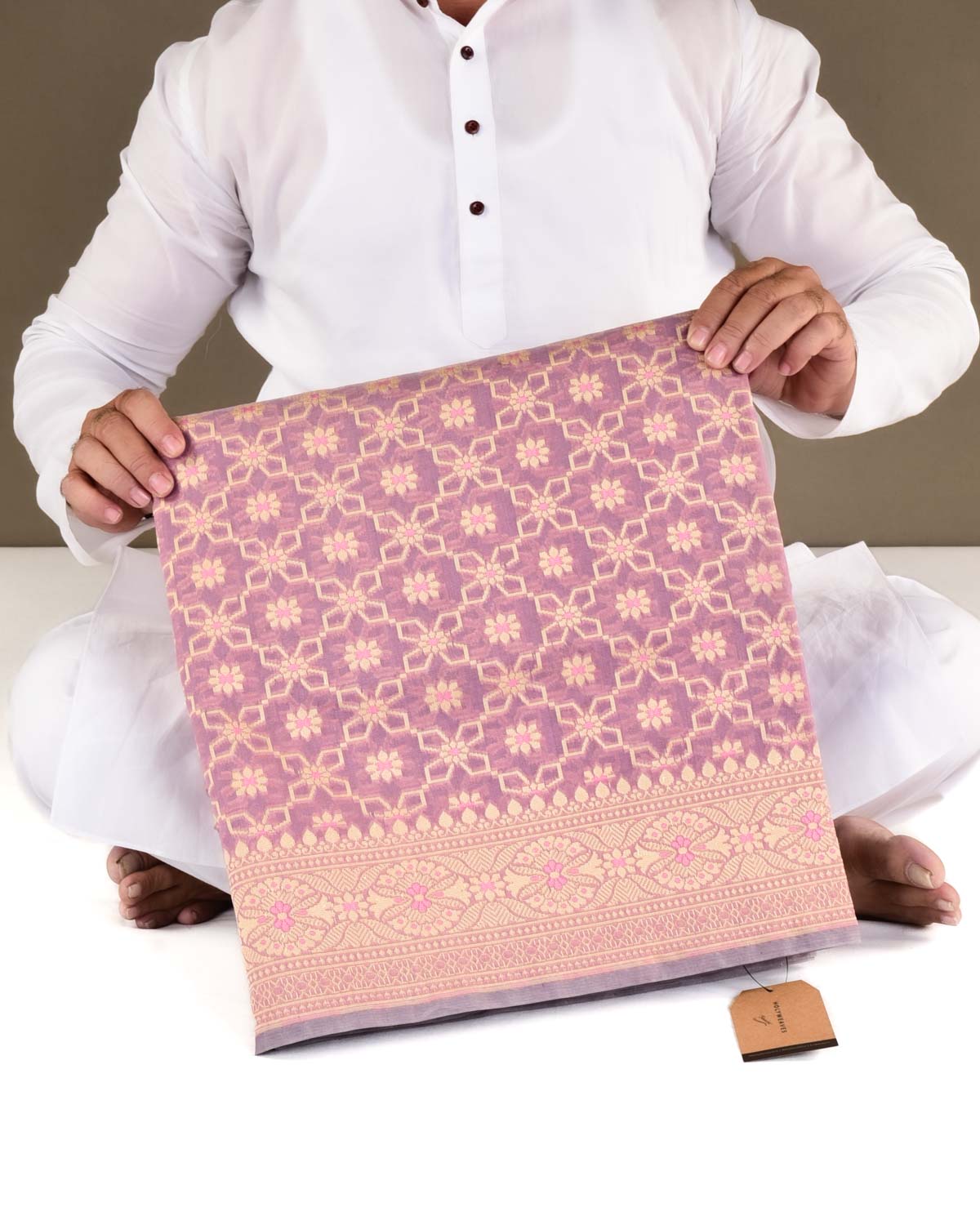 Mauve Banarasi Alfi Jangla Cutwork Brocade Woven Art Cotton Silk Saree-HolyWeaves