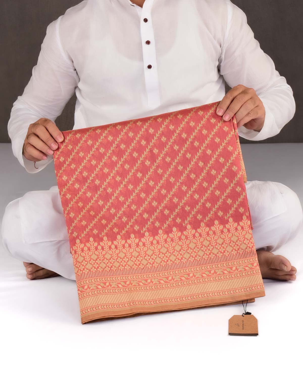 Garnet Banarasi Alfi Diagonal Stripes Cutwork Brocade Woven Art Cotton Silk Saree-HolyWeaves