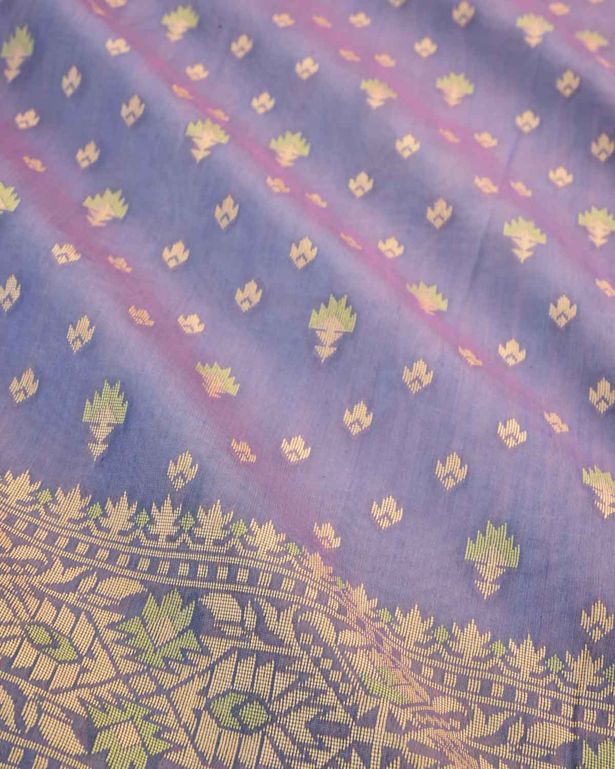 Shot Pink Blue Banarasi Alfi Resham Buti Cutwork Brocade Woven Art Cotton Silk Saree-HolyWeaves