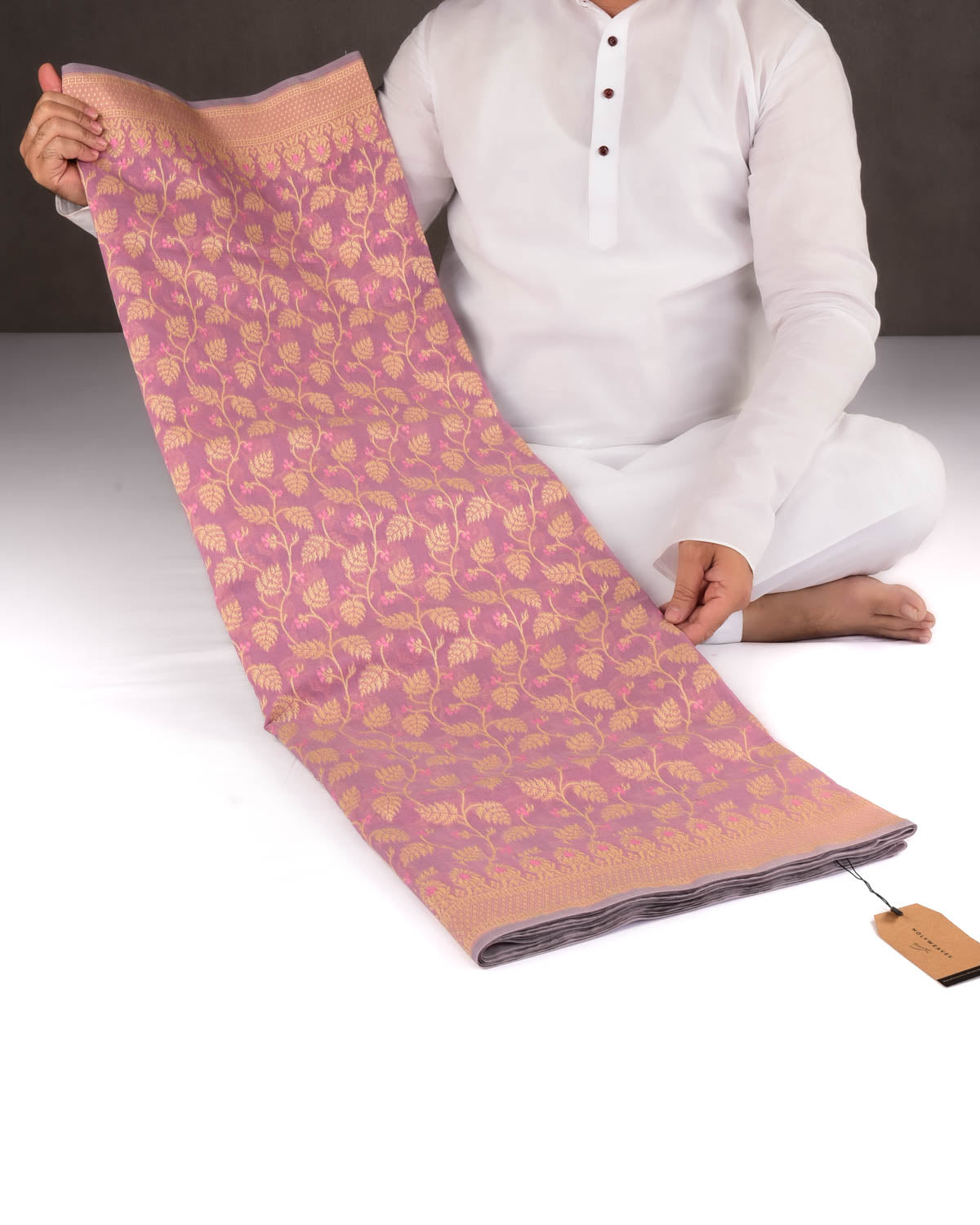 Mauve Banarasi Resham Leaf Jaal Cutwork Brocade Woven Art Cotton Silk Saree-HolyWeaves