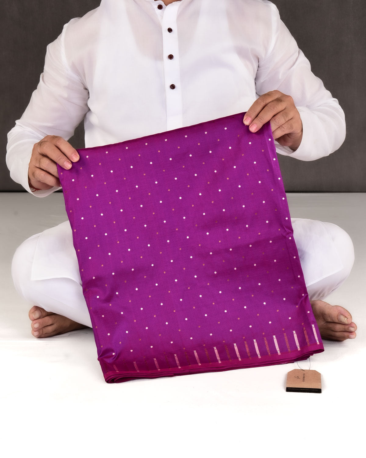 Shot Purple Banarasi Gold & Silver Zari Polka Buti Cutwork Brocade Handwoven Katan Silk Saree-HolyWeaves