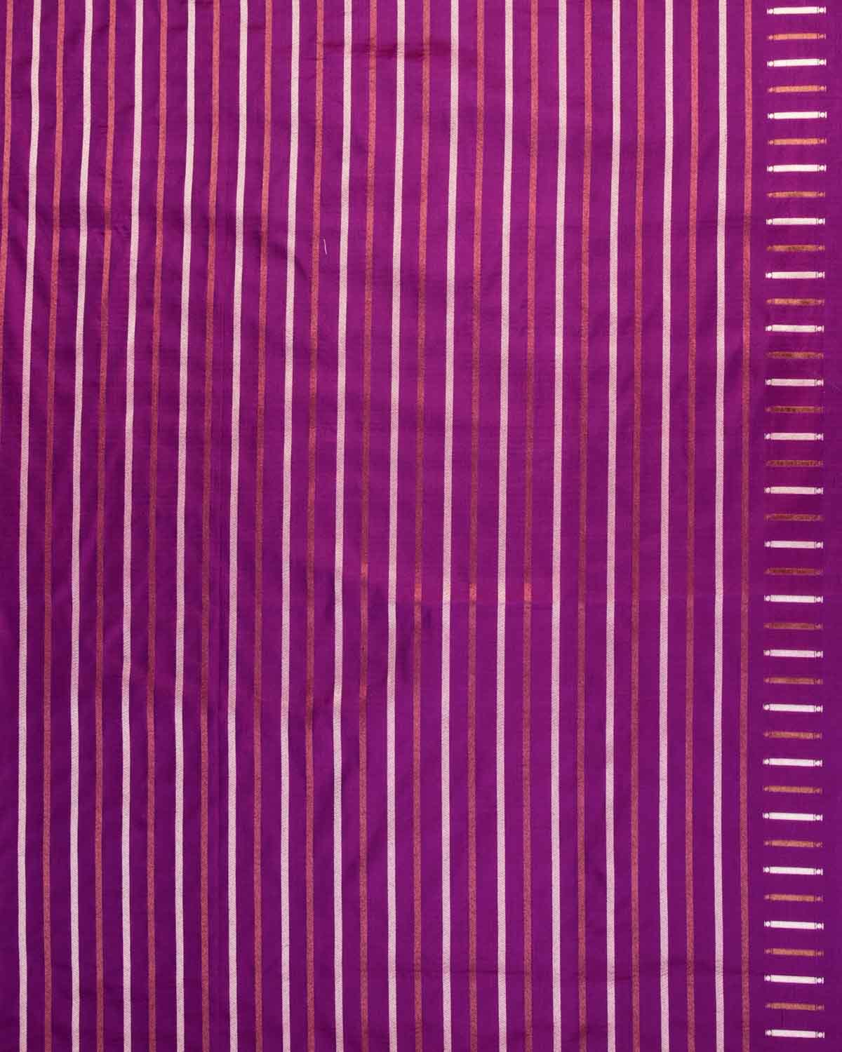 Shot Purple Banarasi Gold & Silver Zari Polka Buti Cutwork Brocade Handwoven Katan Silk Saree-HolyWeaves