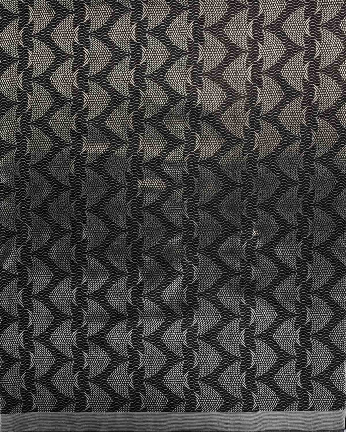Black Banarasi Silver Zari "Pisces" Brocade Handwoven Katan Silk Saree-HolyWeaves