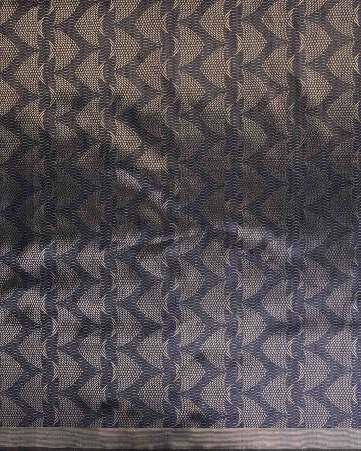 Gray Banarasi Gold Zari "Pisces" Brocade Handwoven Katan Silk Saree-HolyWeaves