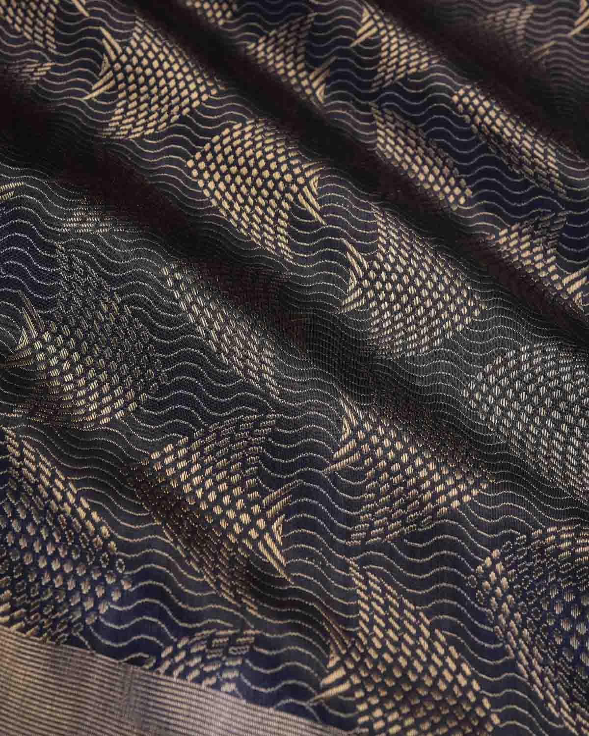 Gray Banarasi Gold Zari "Pisces" Brocade Handwoven Katan Silk Saree-HolyWeaves