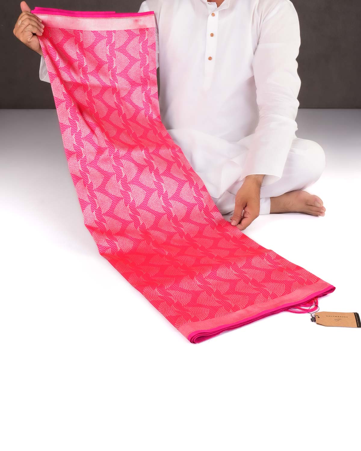 Shot Red-Pink Banarasi Gold Zari "Pisces" Brocade Handwoven Katan Silk Saree-HolyWeaves