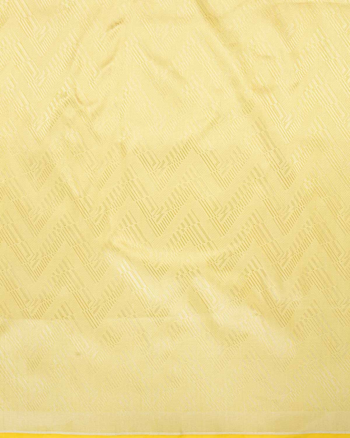 Mellow Yellow Banarasi Silver Zari Glitch Chevron Brocade Handwoven Katan Silk Saree-HolyWeaves