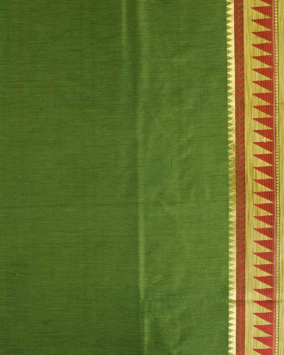Green Banarasi Geometric Buta Cutwork Brocade Woven Art Cotton Silk Saree-HolyWeaves