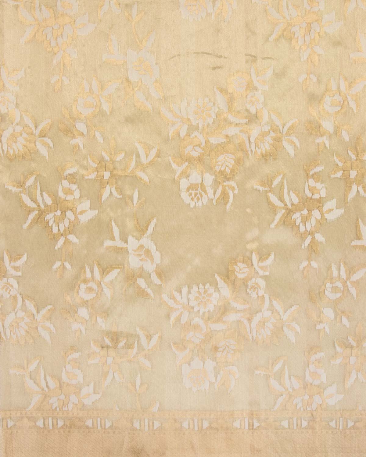 Metallic Cream Banarasi Gold Zari & White Resham Floral Jaal Cutwork Brocade Handwoven Kora Tissue Saree-HolyWeaves