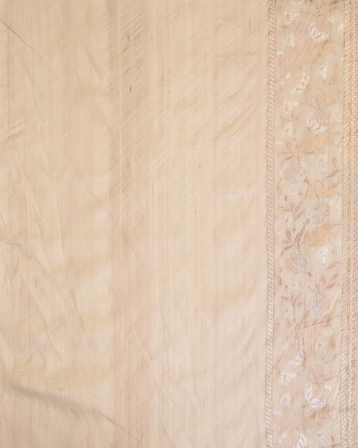 Beige Banarasi Gold & Silver Zari Alfi Buta Cutwork Brocade Handwoven Tasar Georgette Saree-HolyWeaves