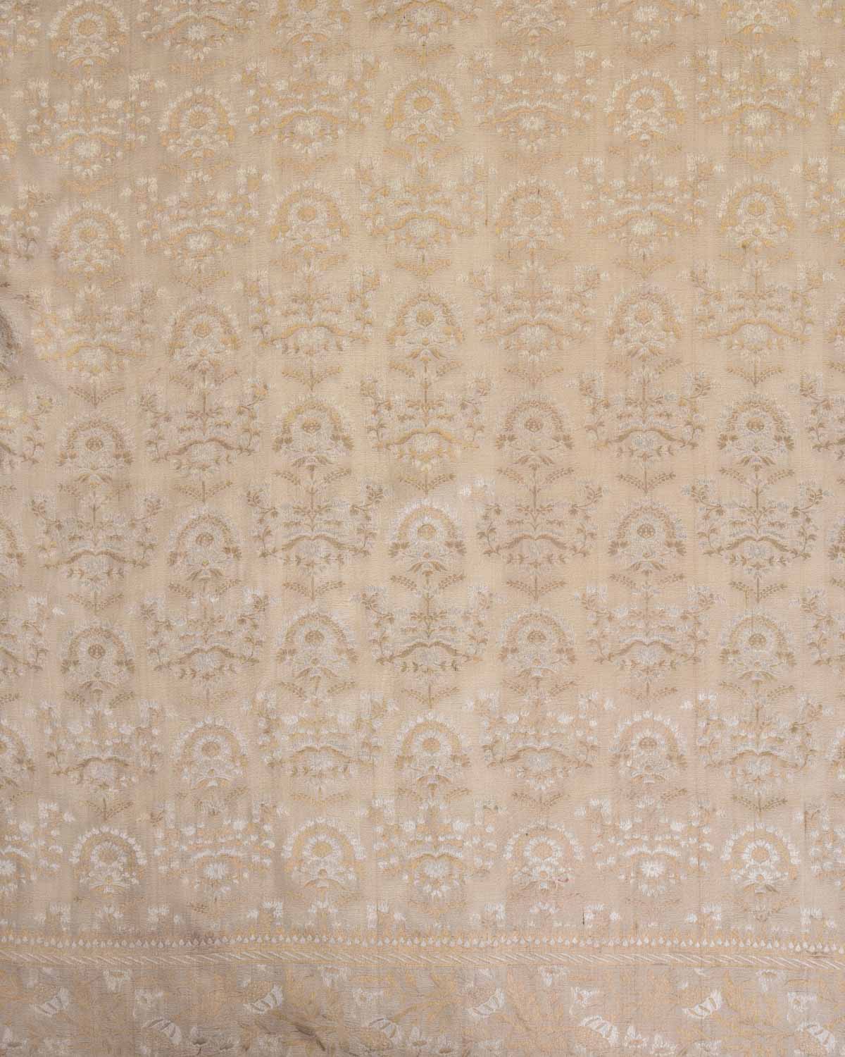 Beige Banarasi Gold & Silver Zari Alfi Buta Cutwork Brocade Handwoven Tasar Georgette Saree-HolyWeaves