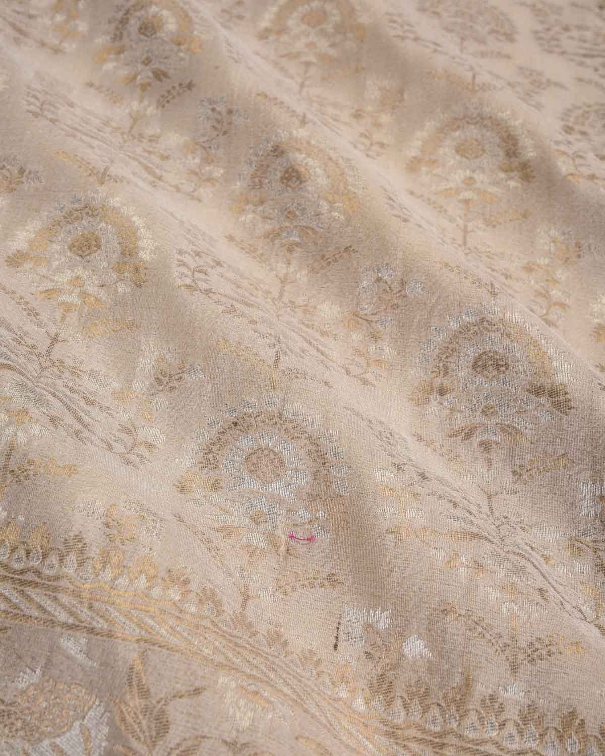Beige Banarasi Gold & Silver Zari Alfi Buta Cutwork Brocade Handwoven Tasar Georgette Saree-HolyWeaves