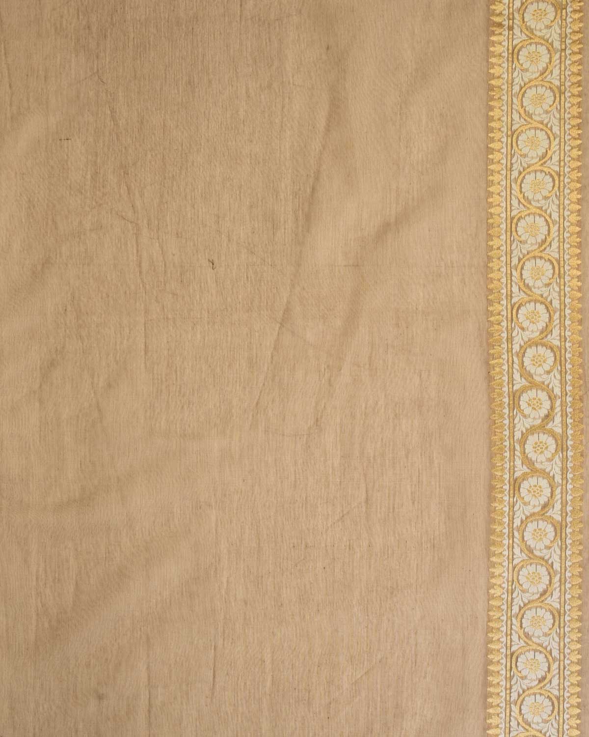 Brown Banarasi Gold Zari and White Resham Buti Cutwork Brocade Woven Art Cotton Silk Saree-HolyWeaves