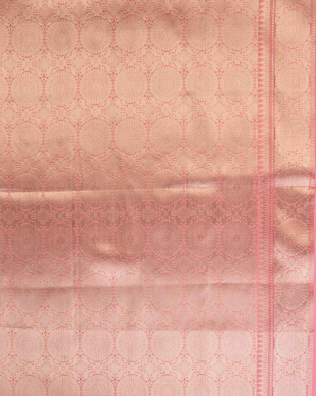 Pink Banarasi Gold Zari Buti Cutwork Brocade Woven Cotton Silk Saree-HolyWeaves