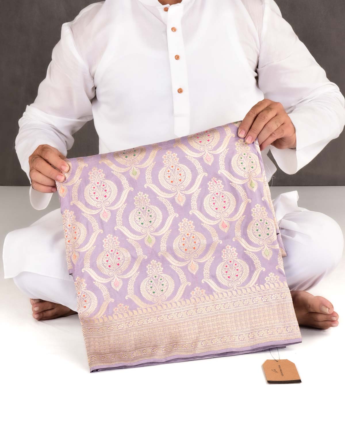 Mauve Banarasi Gold Zari And Meena Ottoman Damask Cutwork Brocade Handwoven Katan Silk Saree-HolyWeaves