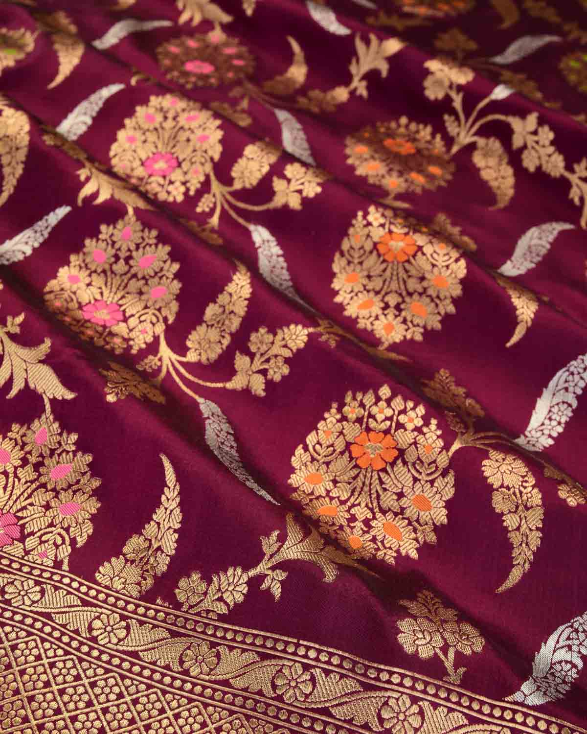 Purple Banarasi Gold Zari & Resham Meena Jaal Cutwork Brocade Handwoven Katan Silk Saree-HolyWeaves