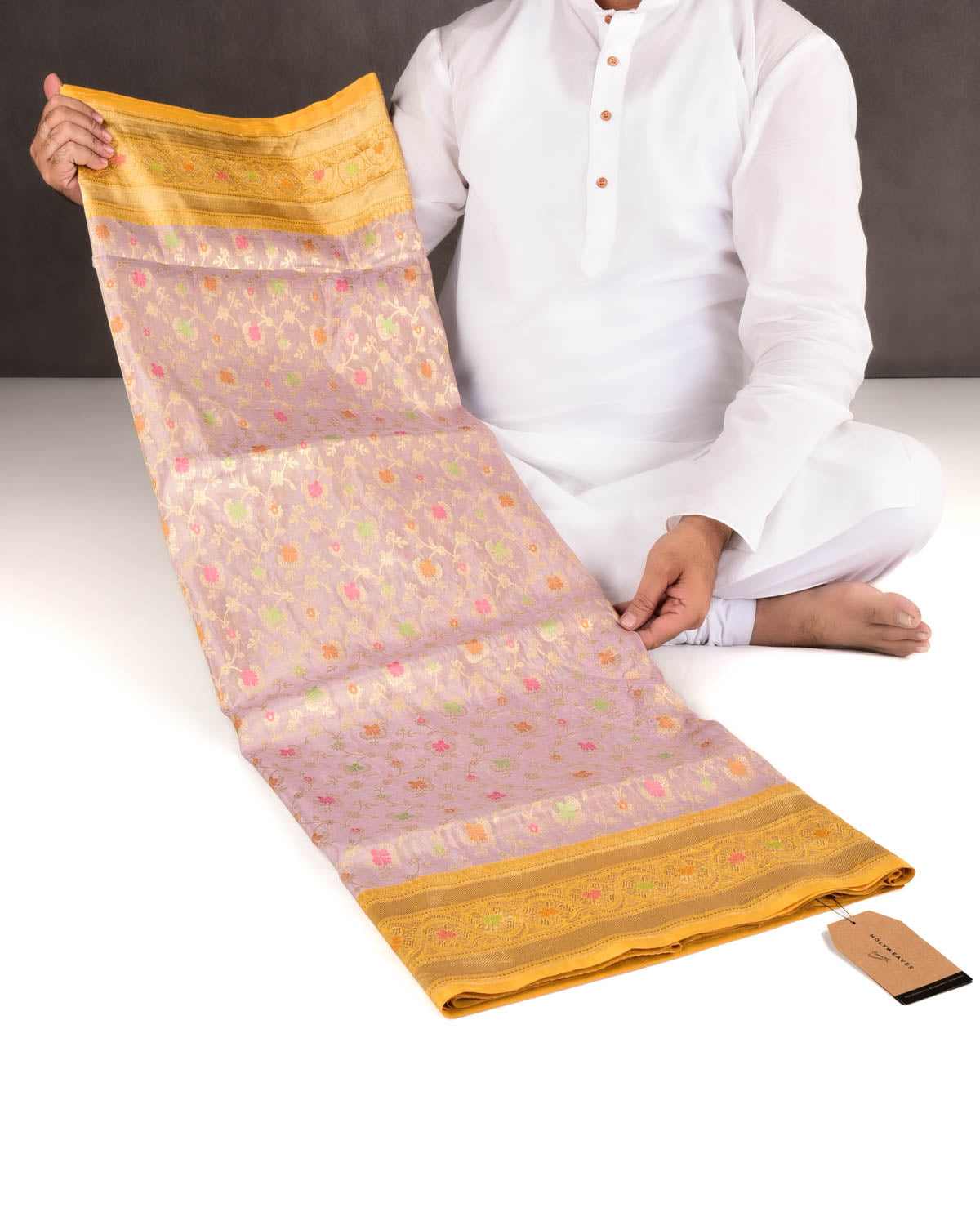 Metallic Mauve Banarasi Gold Zari & Resham Meena Jaal Cutwork Brocade Handwoven Katan Tissue Saree-HolyWeaves