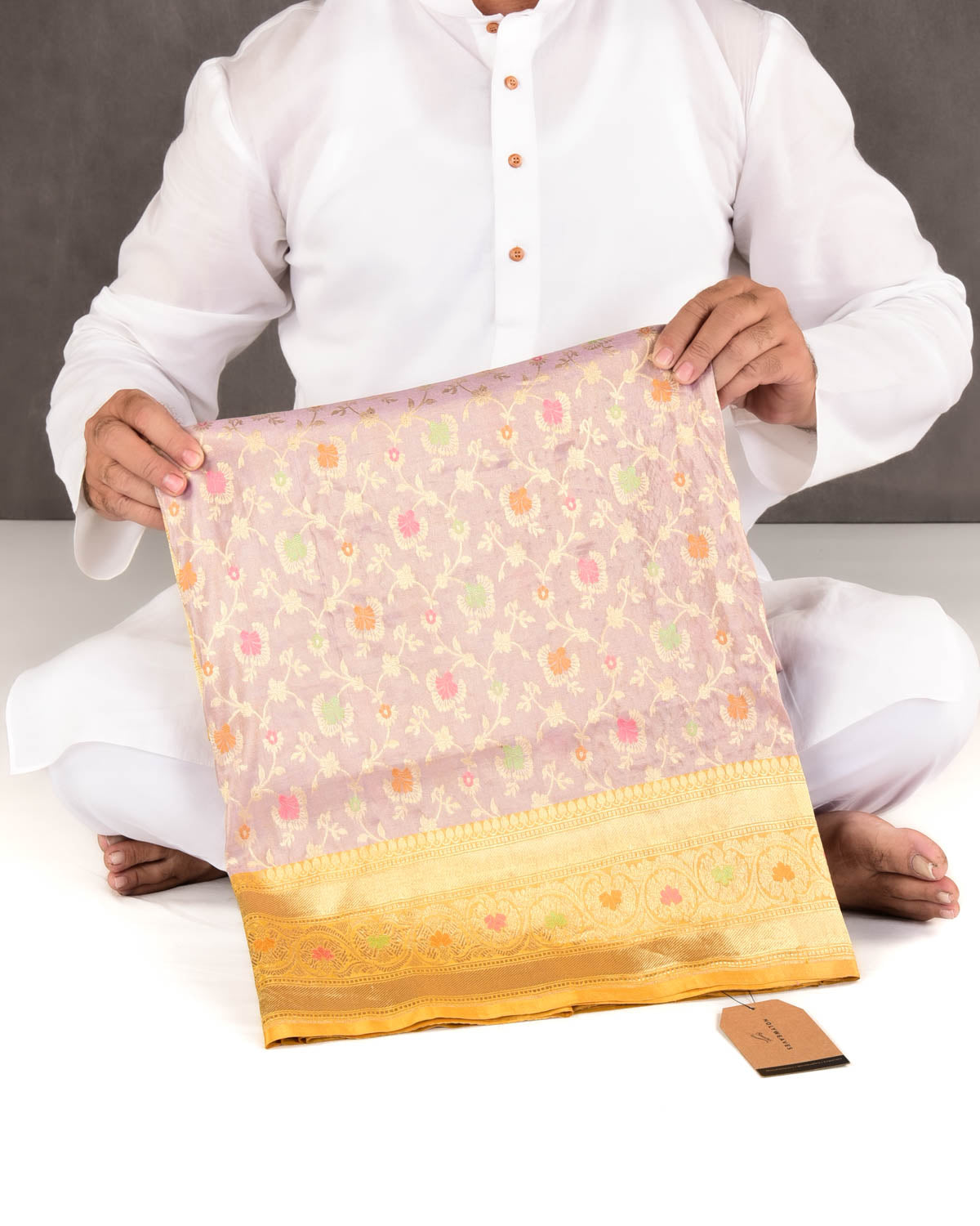 Metallic Mauve Banarasi Gold Zari & Resham Meena Jaal Cutwork Brocade Handwoven Katan Tissue Saree-HolyWeaves