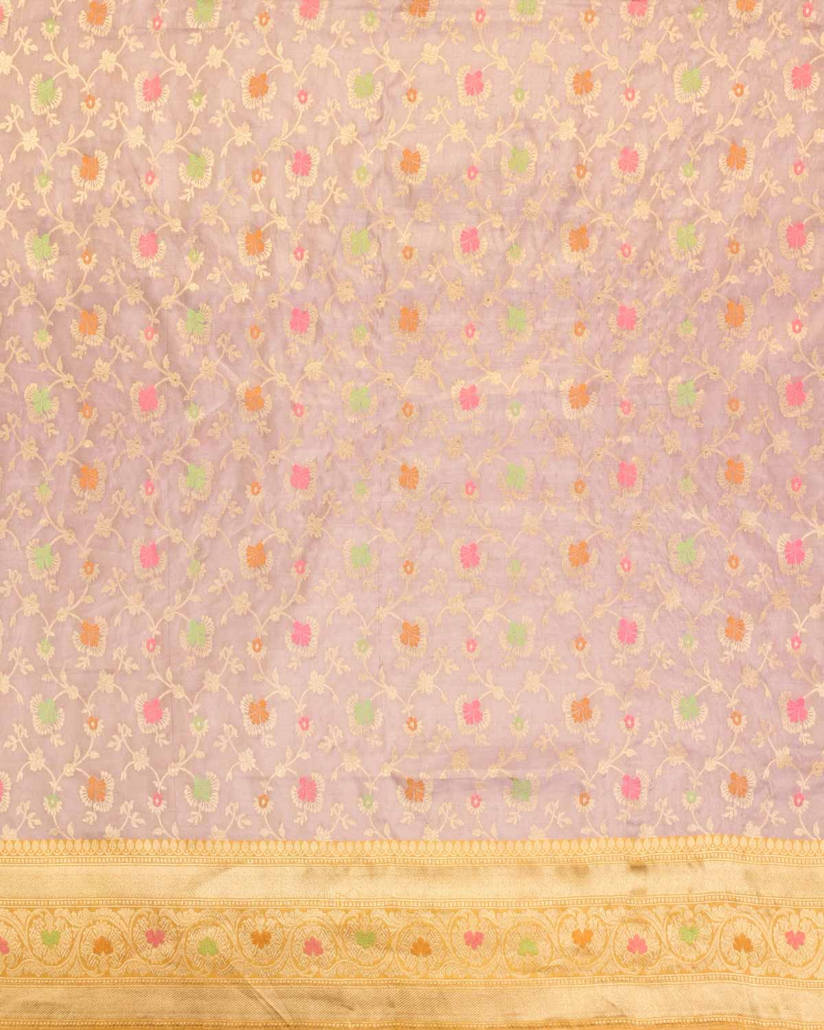 Metallic Mauve Banarasi Gold Zari & Resham Meena Jaal Cutwork Brocade Handwoven Katan Tissue Saree-HolyWeaves