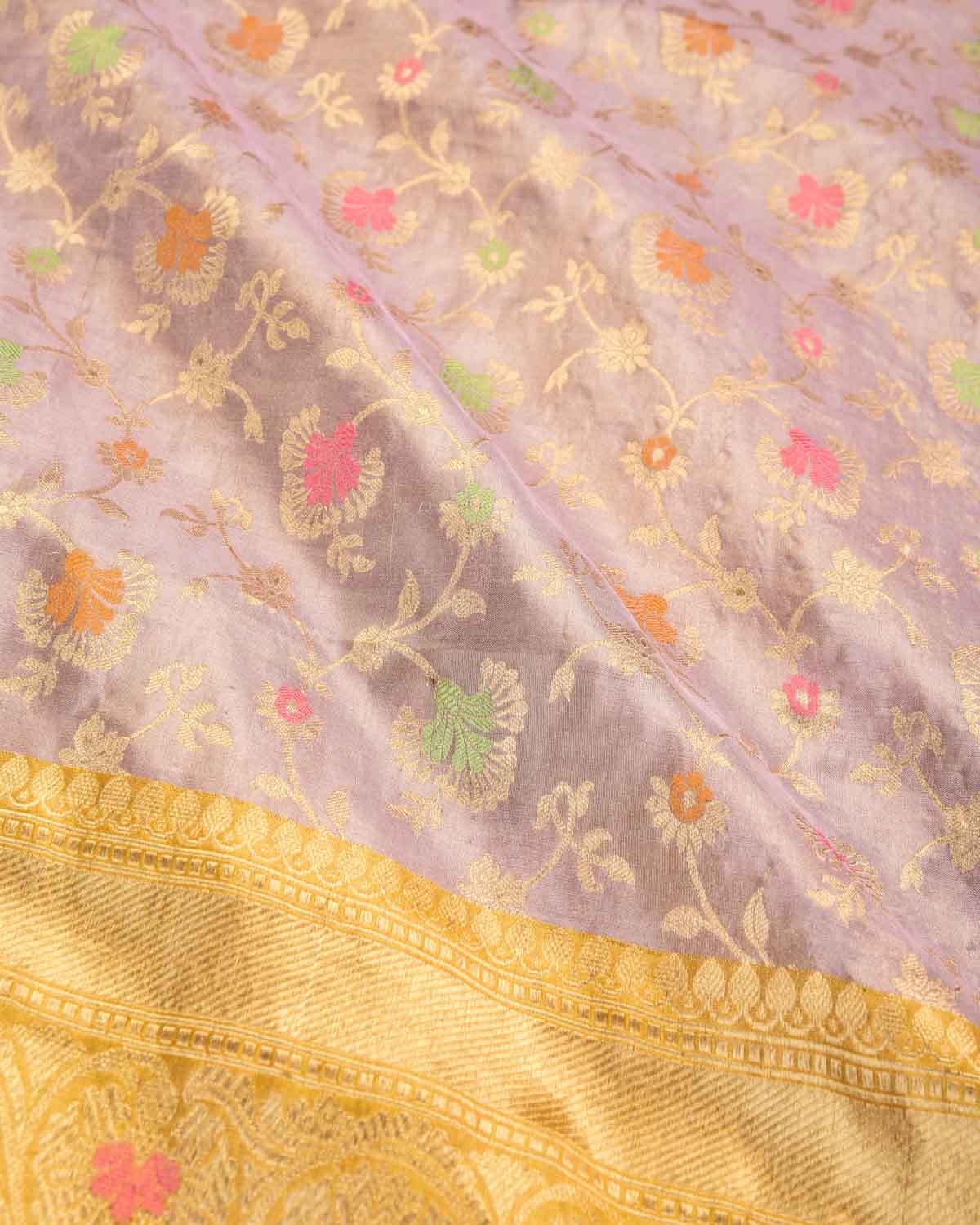 Metallic Mauve Banarasi Gold Zari & Resham Meena Jaal Cutwork Brocade Handwoven Katan Tissue Saree-HolyWeaves