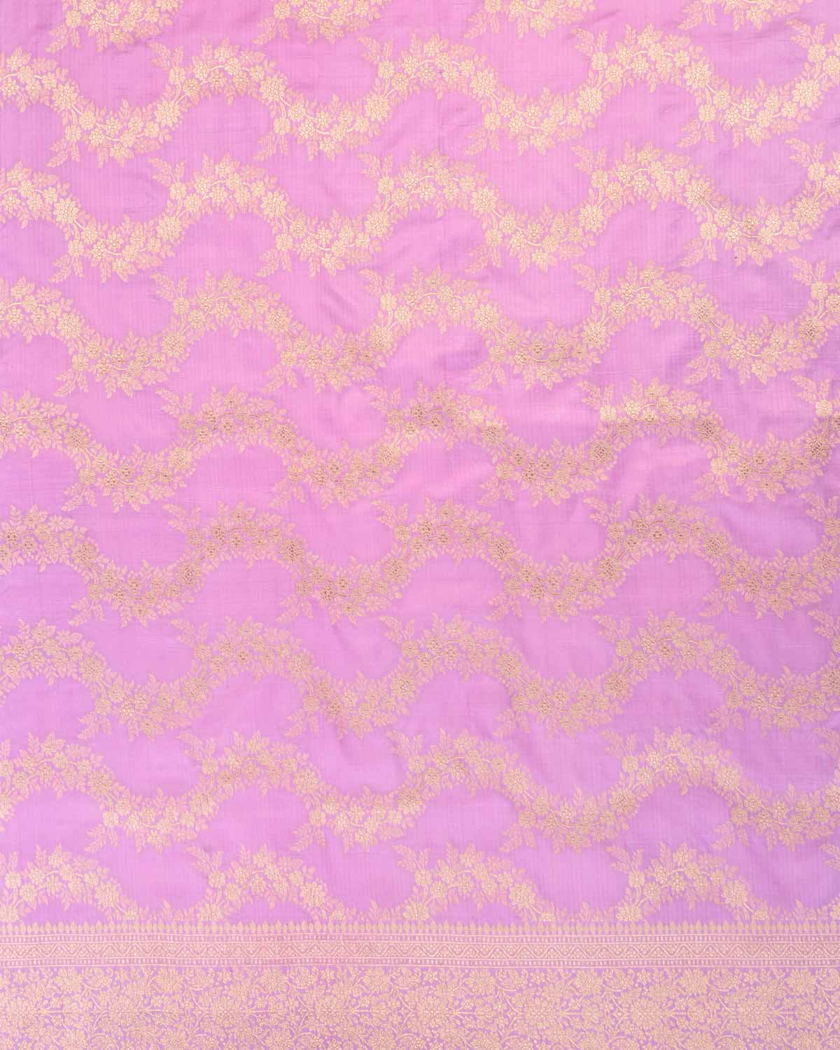 Lilac Banarasi Gold Zari Waves Cutwork Brocade Handwoven Katan Silk Saree-HolyWeaves