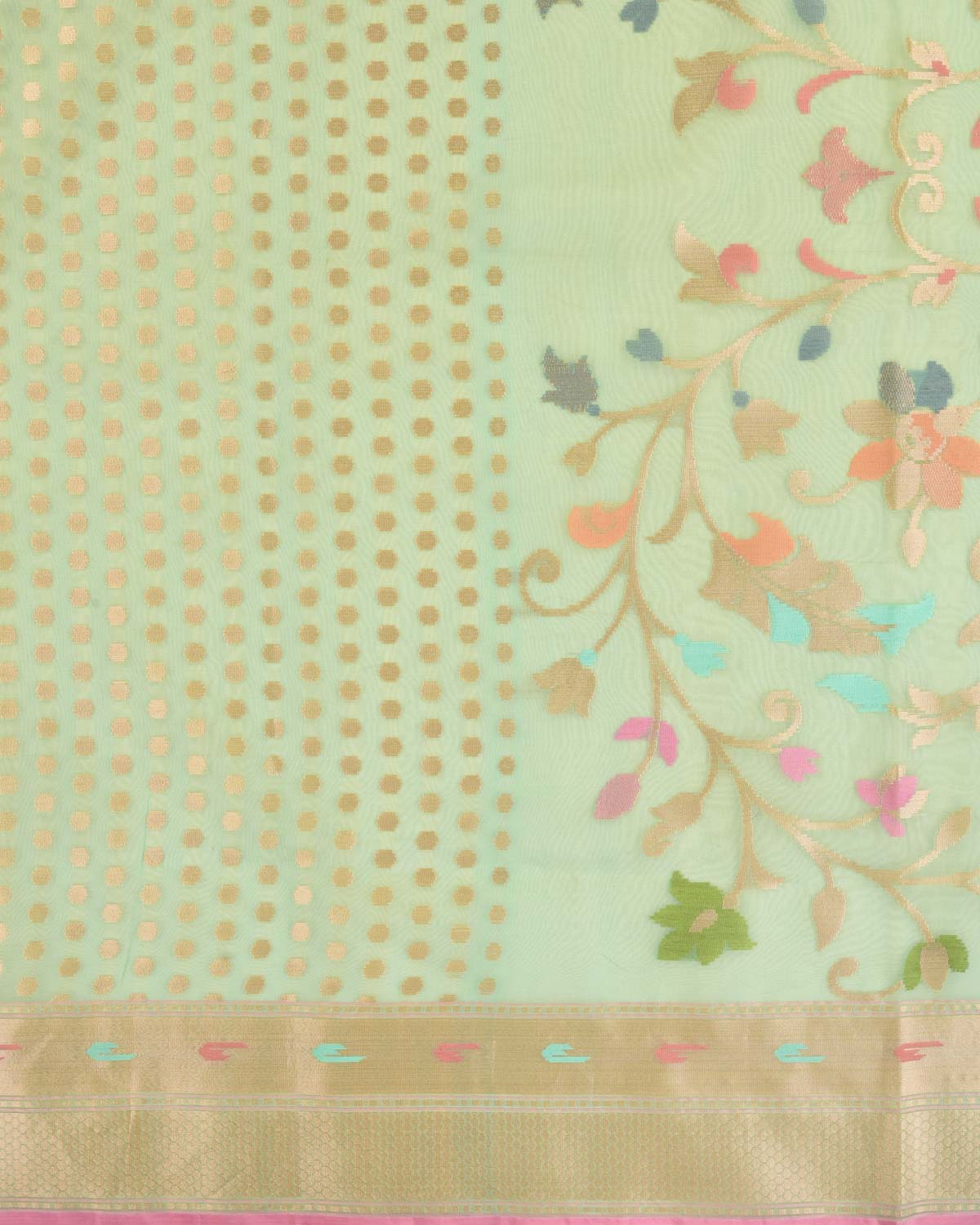 Aqua Marine Banarasi Gold Zari Polka Buti & Meenekari Palla Cutwork Brocade Woven Art Kora Silk Saree-HolyWeaves