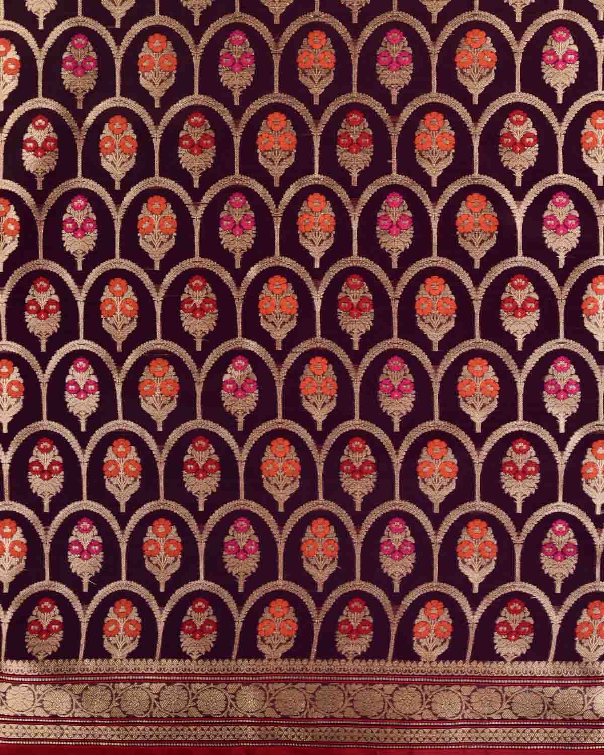 Shot Purple Banarasi Gold Zari & Meenekari Guldasta Jharokha Cutwork Brocade Woven Art Kora Silk Saree-HolyWeaves