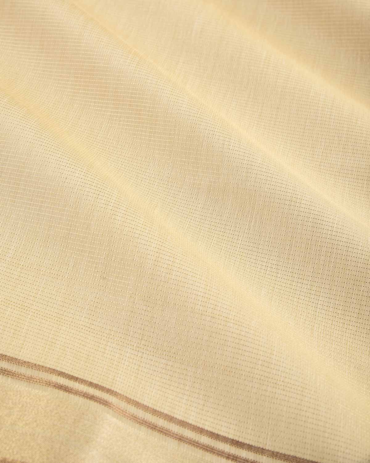 Metallic Cream Banarasi Dual Zari Border Brocade Woven Art Cotton Tissue Saree-HolyWeaves