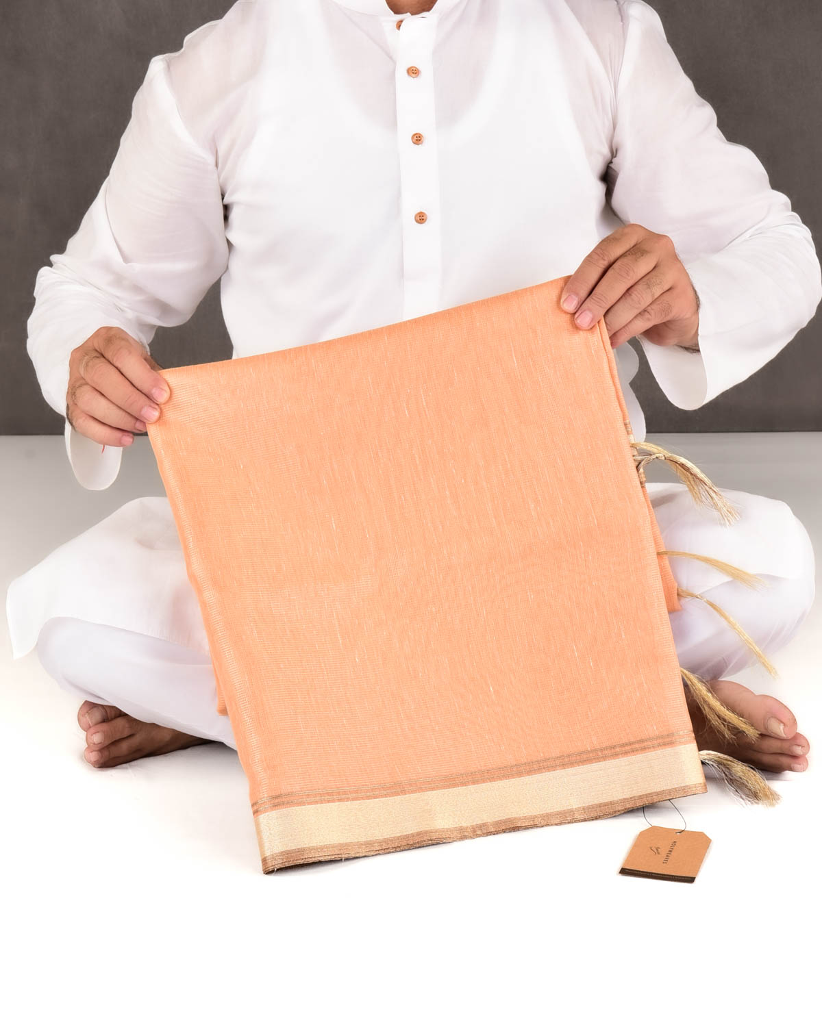 Metallic Peach Banarasi Dual Zari Border Brocade Woven Art Cotton Tissue Saree-HolyWeaves