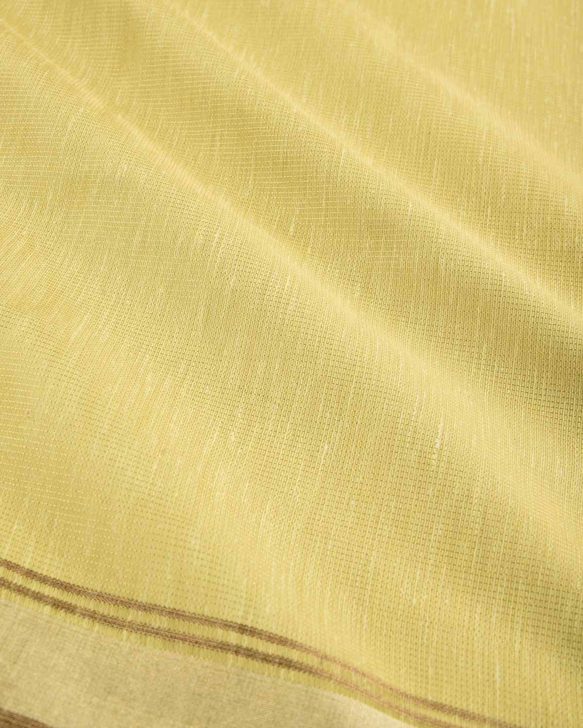 Metallic Green Banarasi Dual Zari Border Brocade Woven Art Cotton Tissue Saree-HolyWeaves