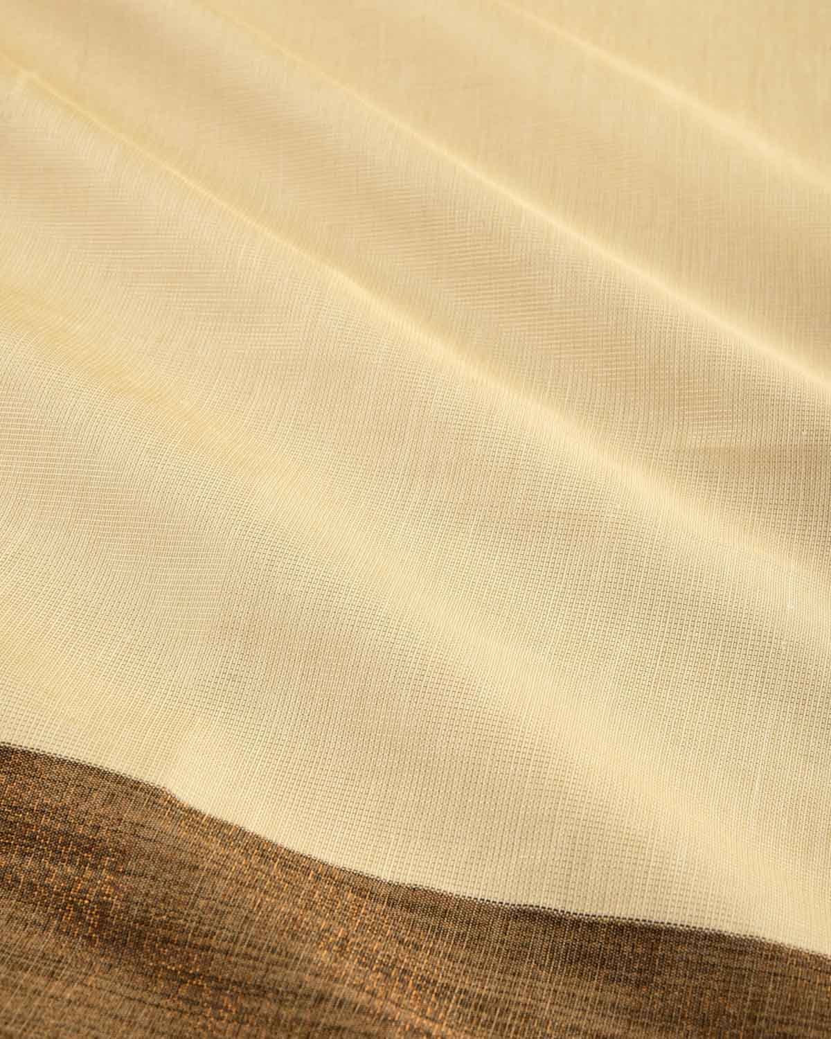 Metallic Cream Banarasi Antique Border Brocade Woven Art Cotton Tissue Saree-HolyWeaves